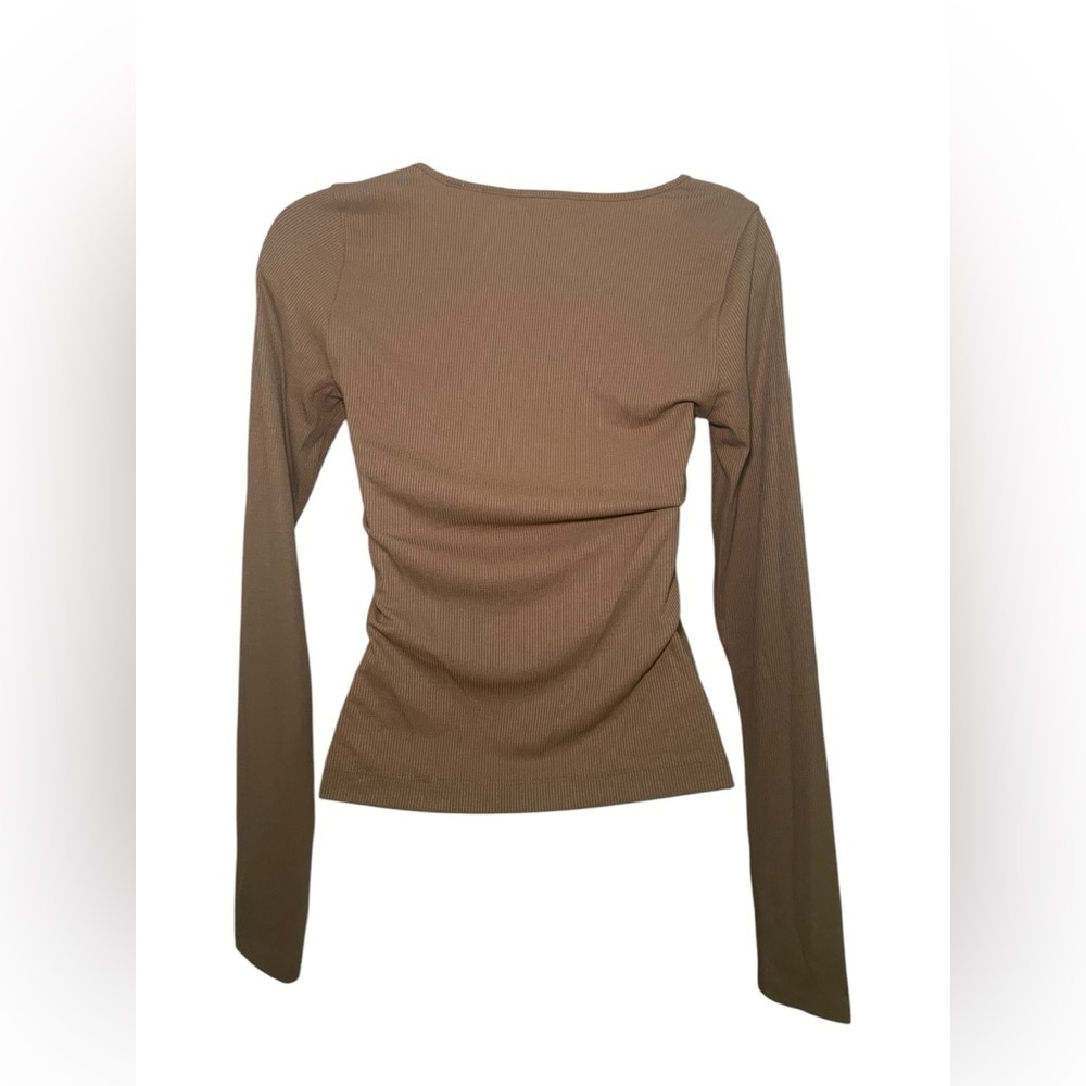 Thakoon Ribbed Brown Square Neck Long Sleeve Top Medium NWT $195 Retail - Picture 4 of 6
